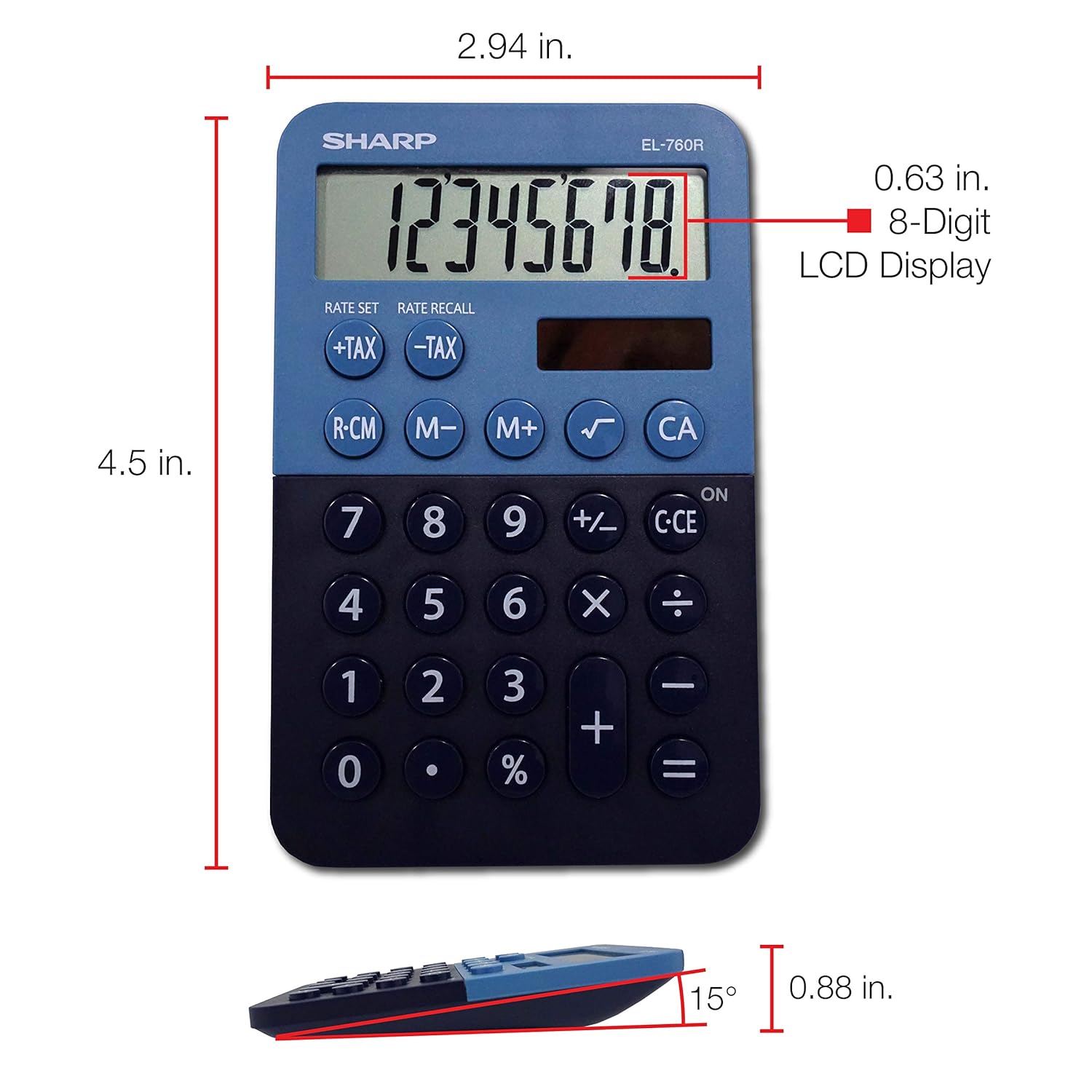 Sharp 8 Digit Pocket Calculator EL-760R BBl - Black & Blue